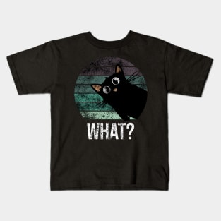 Cute and funny vintage suprised black cat what Kids T-Shirt